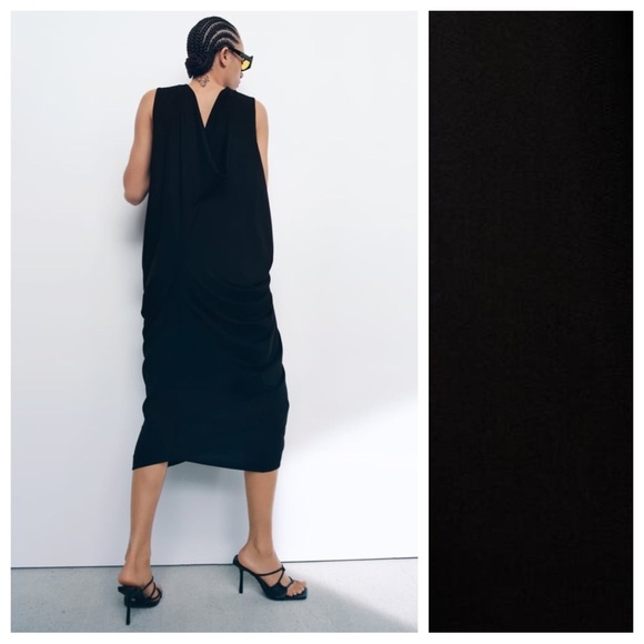 NWT. Zara Black Rolled Midi Dress with Back Deep Neck. Size XS-S. - Picture 4 of 10